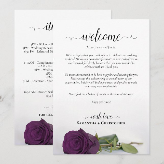 Programme Rose Mariage Violet Foncé de Prune Bienvenue & Iti (Devant / Derrière)