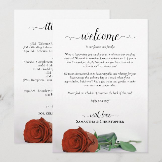 Programme Rose orange rouille Mariage Bienvenue & Itinéraire (Devant / Derrière)
