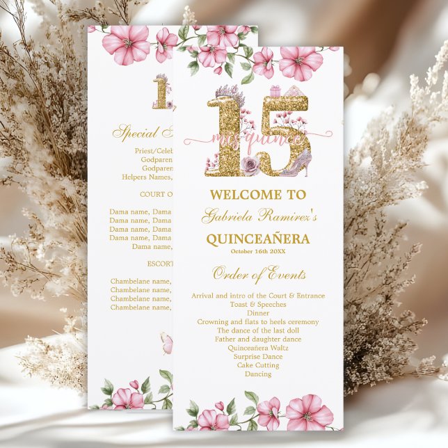 Programme Rose poudré Couronne Dorée Mis Quince Quiñceanera (Créateur téléchargé)