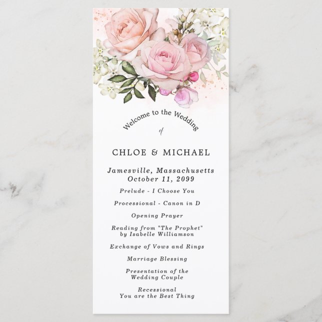 Programme Rose rose pâle Floral do-it-yourself Mariage (Devant)