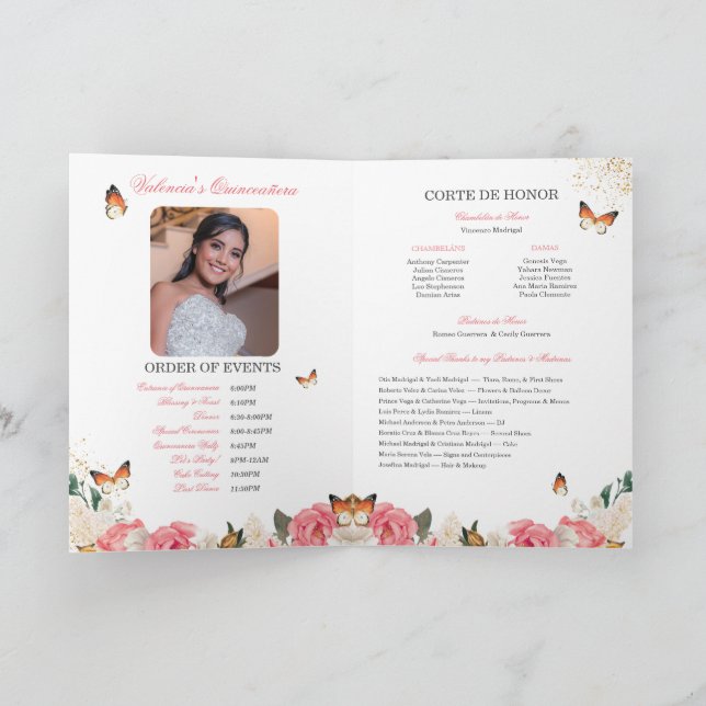 Programme Rose rose Roses Or Tiara Butterfly Quinceanera (Intérieur)