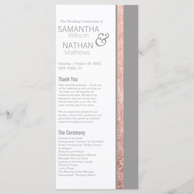 Programme Rose simple  Gold Frame Ardoise gris Mariage (Devant)