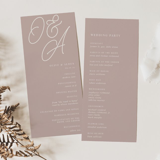 Programme Rose Taupe | Mariage de monogramme de filigrane de (Créateur téléchargé)