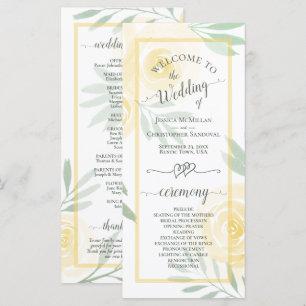 Programme Roses Aquarelle Jaune Beurre Élégant Mariage
