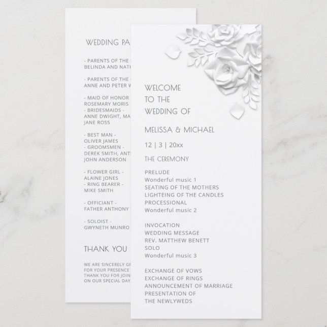 Programme Roses florales 3D blanches  (Devant / Derrière)