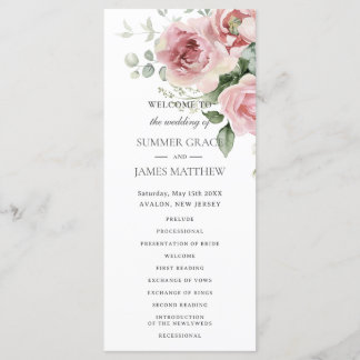 Programme Roses rose pâle Floral Mariage
