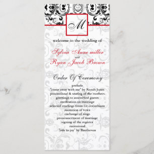 Programme rouge noir de mariage de MONOGRAMME de