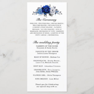 Programme Royal Bleu Blanc Argent Métallo Mariage Floral