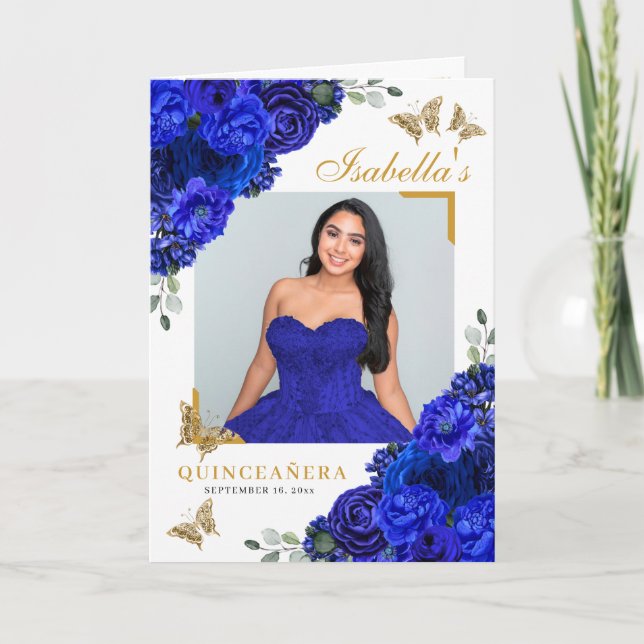 Programme Royal Blue & Gold Quinceanera Tiara Butterflies (Devant)