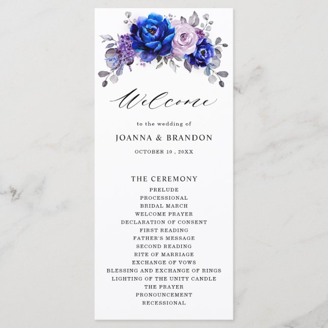 Programme Royal Blue Lilac Purple Floral Mariage (Devant)