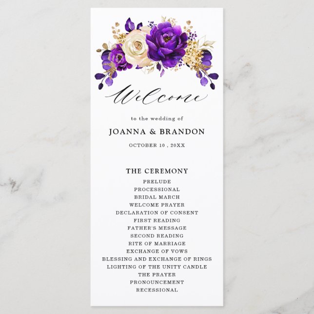 Programme Royal violet violet or Floral Mariage botanique (Devant)