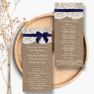 Programme Ruban de la Marine sur Burlap & Lace Wedding Progr
