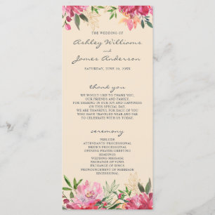 Programme Ruby Pink Peony Botanical Ivory Wedding