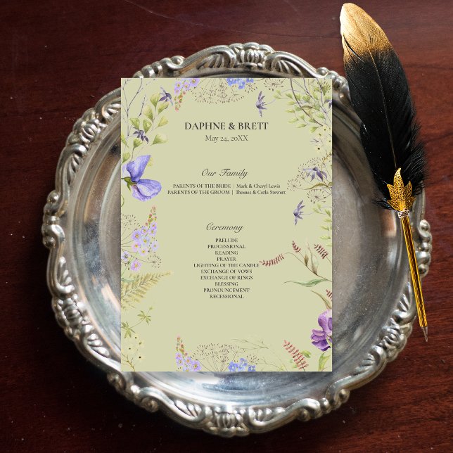 Programme Russe Lavender Sage Fleur sauvage Lavender Mariage (Rustic Lavender & Sage Wildflowers Sage Wedding Program)