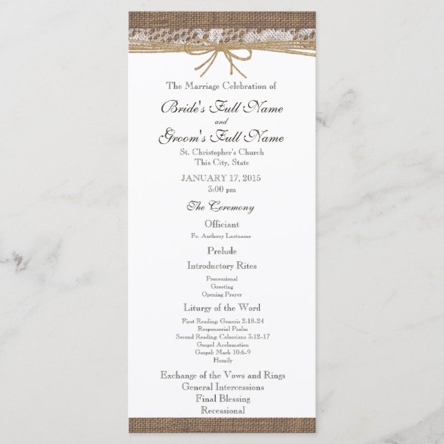 Programme Rustic Burlap et Twine Wedding Program (Devant)