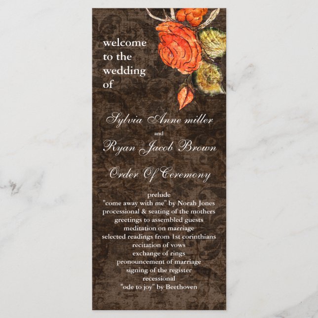 Programme Rustic Chic Brown Mariage Rose Vintage (Devant)