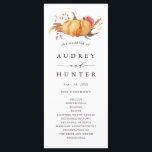 Programme Rustic Fall Gold Floral Citrouille Mariage<br><div class="desc">Ce programme de cérémonie mariage présente des fleurs rustiques d'aquarelle et des citrouilles en orange brûlé,  or,  terre cuite,  bordeaux,  broussailleux avec l'herbe de pampas beige et marron. Pour une personnalisation plus avancée de cette conception,  cliquez sur le lien "customiser plus loin". Des articles correspondants sont également disponibles.</div>
