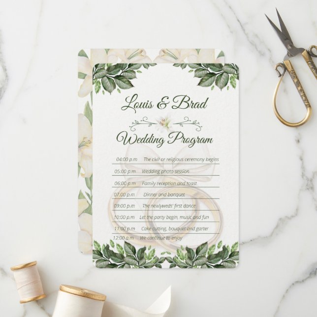Programme Rustic Forest Greenery Floral Wedding Program Card (Devant/Arrière en situation)
