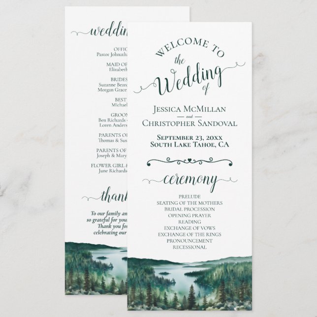 Programme Rustic Lake Tahoe Watercolor Landscape Wedding (Devant / Derrière)