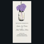 Programme Rustic Mason Jar et Hydrangeas<br><div class="desc">PROGRAMME DE CÉRÉMONIE mariage Parfait pour une Fête des mariées de style champêtre ou peut-être que vous aimez juste Mason Jars! Mason Jar accroché à un crochet rempli de fleurs sauvages de pays. Un arrière - plan de crème légère/ivoire contre la jarre Mason pendante remplie de nouvelles fleurs violettes (02:6:67)...</div>