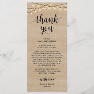 Programme Rustic String Lights, Place Setting Thank You