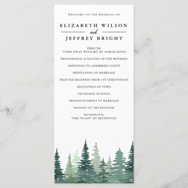 Programme Rustic Watercolor Pine Forest Mariage d'hiver (Devant)