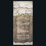 Programme Rustic Wood Love Rope Burlap Lace Wedding Programm<br><div class="desc">Rustic Country Style Wedding Programme Cartes en rack Modèles - Love Rope et dentelle blanche,  Burlap Cloth sur l'Arrière - plan en bois de grange ancienne. Un design parfait pour votre grand jour. Tous les styles de texte,  couleurs,  tailles peuvent être modifiés selon vos besoins !</div>