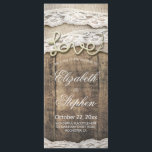 Programme Rustic Wood Love Rope Burlap Lace Wedding Programm<br><div class="desc">Rustic Country Style Wedding Programme Cartes en rack Modèles - Love Rope et dentelle blanche,  Burlap Cloth sur l'Arrière - plan en bois de grange ancienne. Un design parfait pour votre grand jour. Tous les styles de texte,  couleurs,  tailles peuvent être modifiés selon vos besoins !</div>