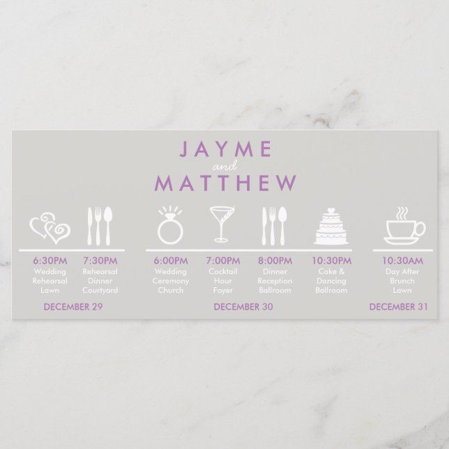 Programme Sac d'accueil pour Mariage gris et violet Note (Devant)