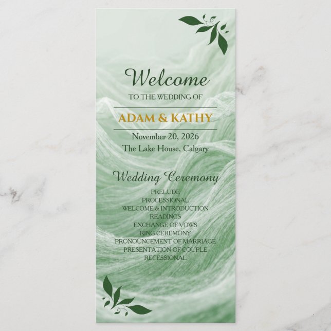 Programme Sage Green Marble & Gold Wedding Program (Devant)