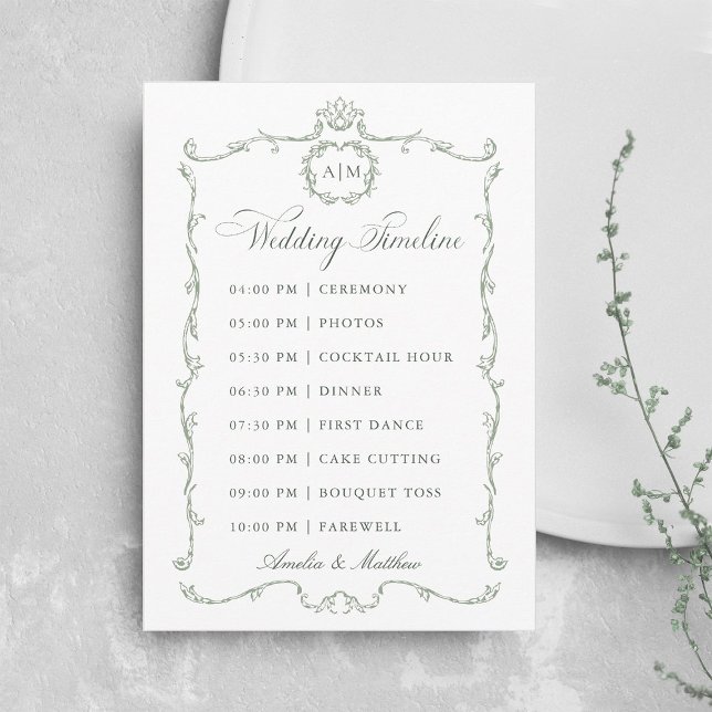 Programme Sage Green Modern Classic French Wedding Timeline (Créateur téléchargé)