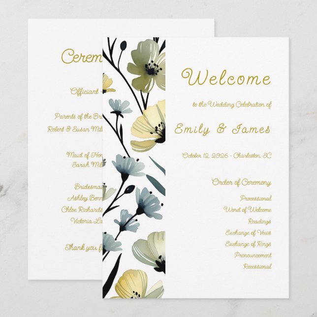 Programme Sage Green & Soft Yellow Botanical Weddin (Devant / Derrière)