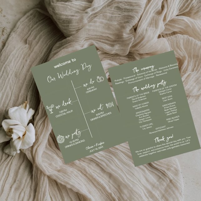 Programme Sage Green Wedding Program Card Editable Template (Créateur téléchargé)