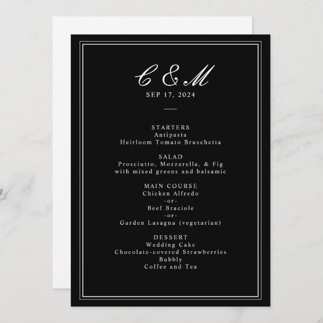 Programme Script classique absolu Mariage noir et blanc (Devant / Derrière)