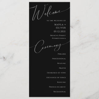 Programme Script minimaliste Whimsical | Mariage noir