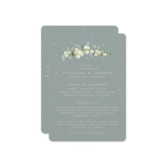 Programme Seafoam Green Snowberry+Eucalyptus Stem Mariage (Devant/Arrière en situation)