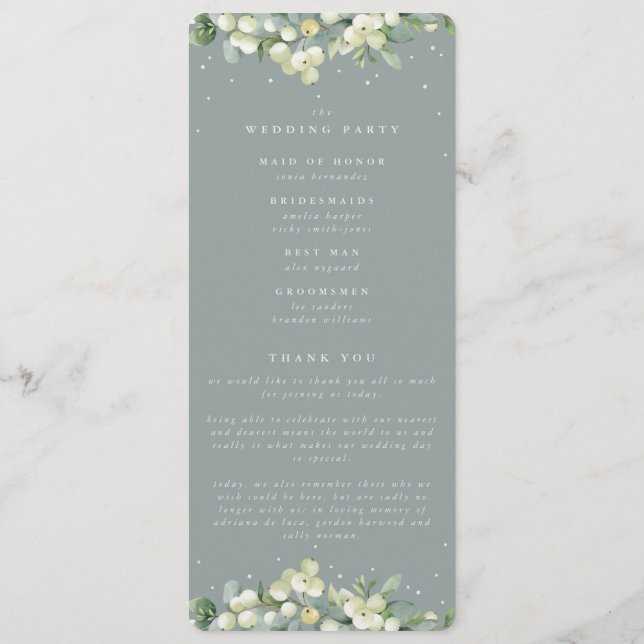 Programme Seafoam Green Snowberry+Eucalyptus Stem Mariage (Dos)