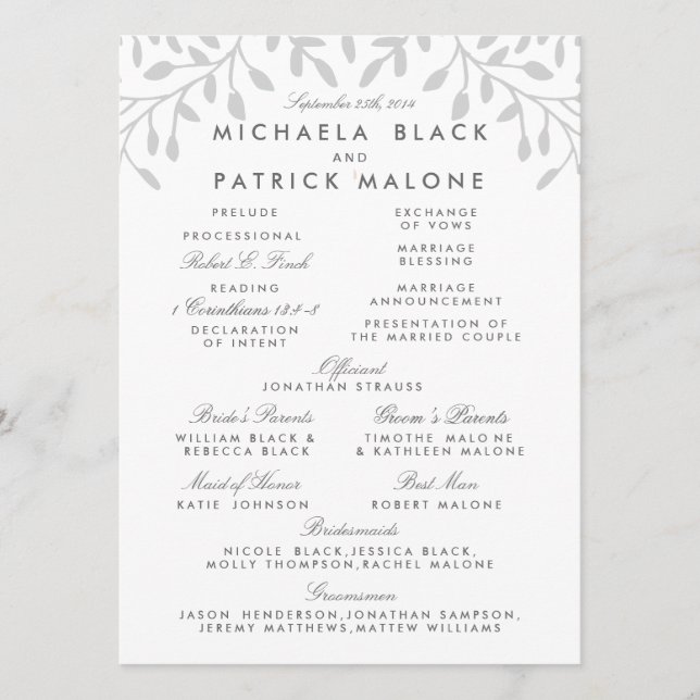 Programme Secret Garden Wedding Program (Devant)