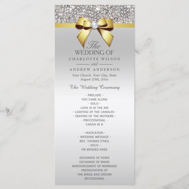 Programme Séquines d'argent Gold Diamond Bow Wedding Program (Devant)