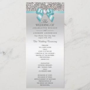 Programme Séquins d'argent Light Turquoise Bow Wedding Progr