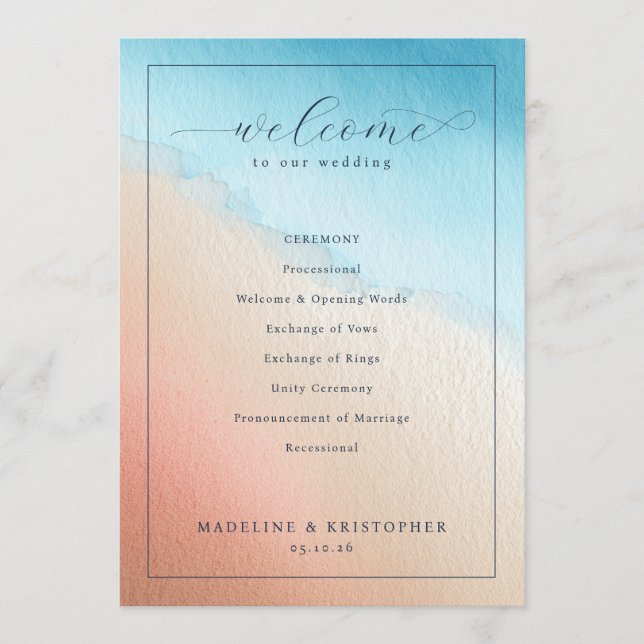 Programme Serene Watercolor Wedding Ceremony (Devant)