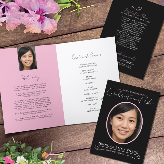 Programme Service commémoratif funérailles coeur photo rose  (Créateur téléchargé)