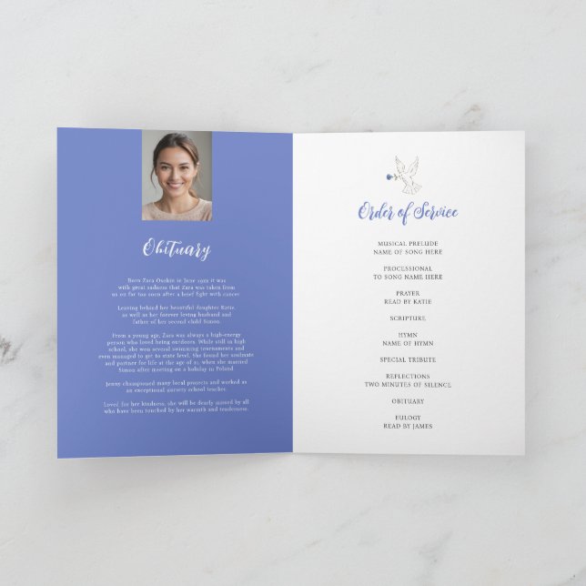 Programme Service commémoratif funérailles colombe bleu phot (Intérieur)