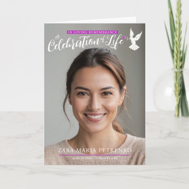 Programme Service commémoratif funérailles colombe rose viol (Devant)