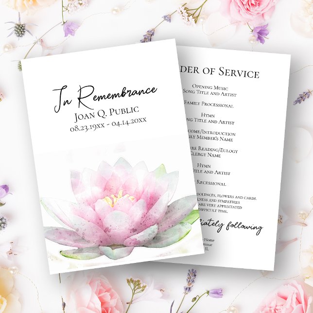 Programme Service funèbre mémorial au nénuphar rose (Créateur téléchargé)