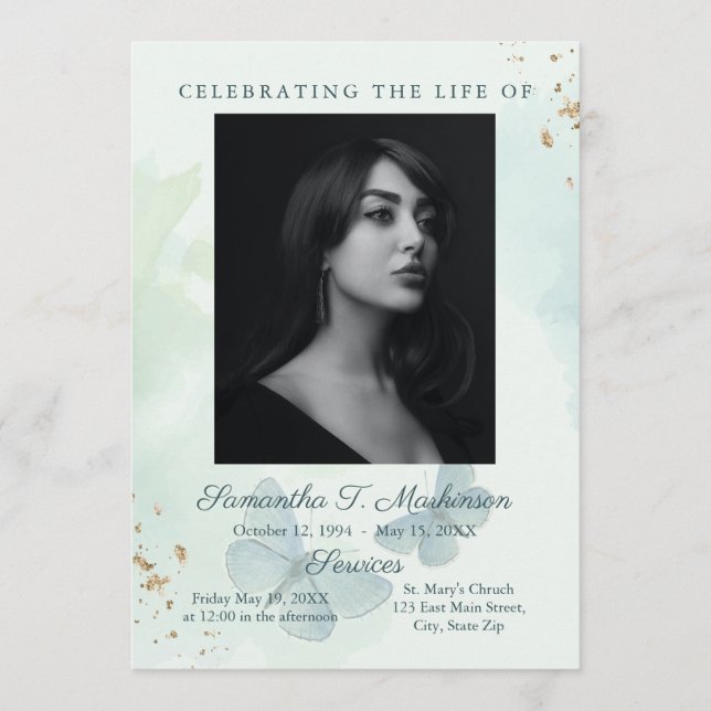 Programme Services funéraires aux papillons d'aquarelle vert (Devant)