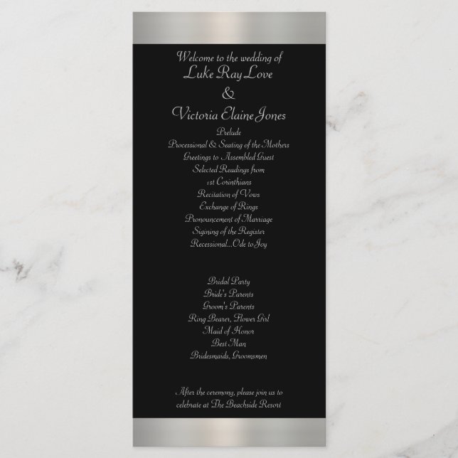 Programme Shimmery Silver & Black Stried Bow Mariage (Devant)