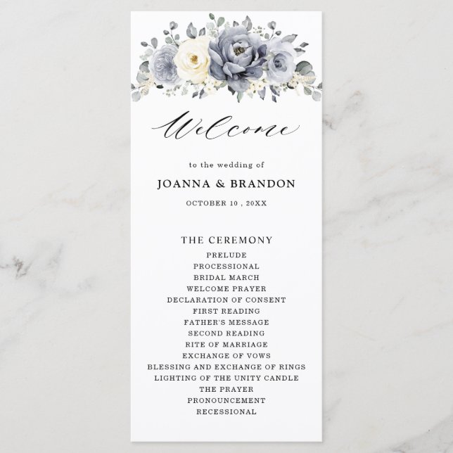 Programme Silver Grey Ivory Floral hiver Rustique Mariage (Devant)