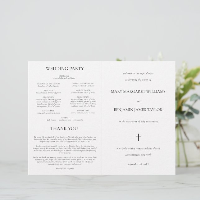 Programme simple de cérémonie de mariage catholiqu (Debout devant)
