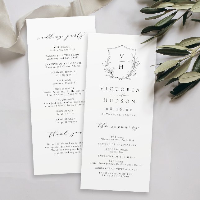Programme Simple élégance botanique crête mariage monogramme (Simple elegance botanical crest monogram wedding Program)